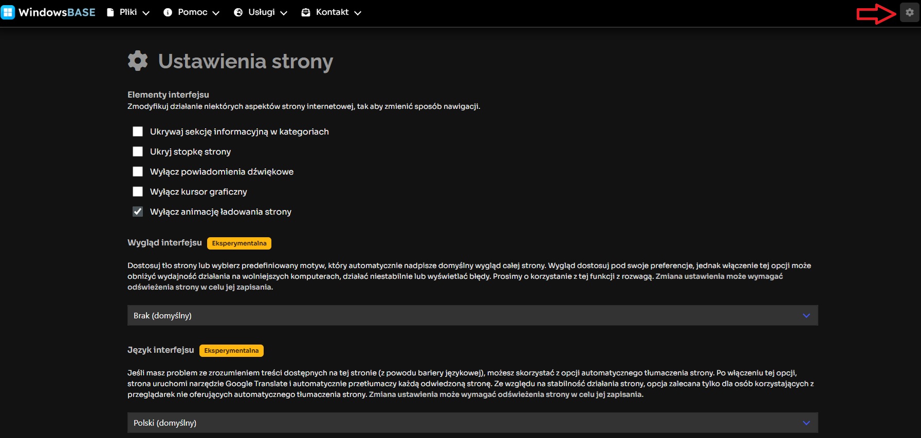 Ustawienia strony