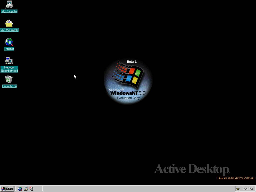Pulpit wczesnej wersji systemu Windows 2000 z włączonym Active Desktop.