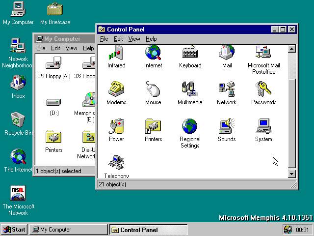 Wczesna kompilacja rozwojowa systemu Windows 98.