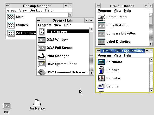 Pulpit wczesnej wersji systemu OS/2. Z wyglądu jest podobny do systemu Windows 3.x