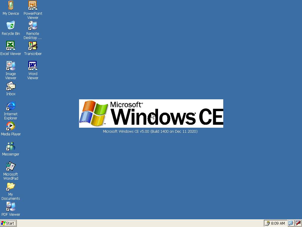 Pulpit systemu Windows CE (Embedded) w wersji 5. Przypomina klasyczny styl systemu Windows XP.