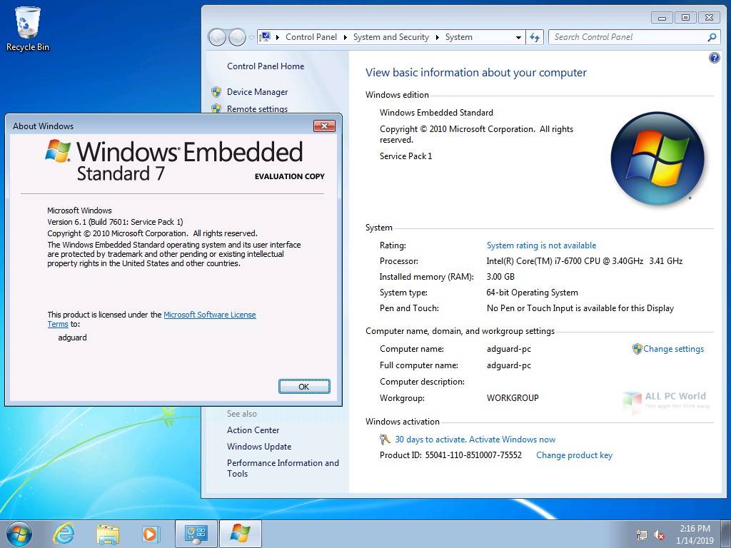 Pulpit systemu Windows Embedded opartego na Windows 7.