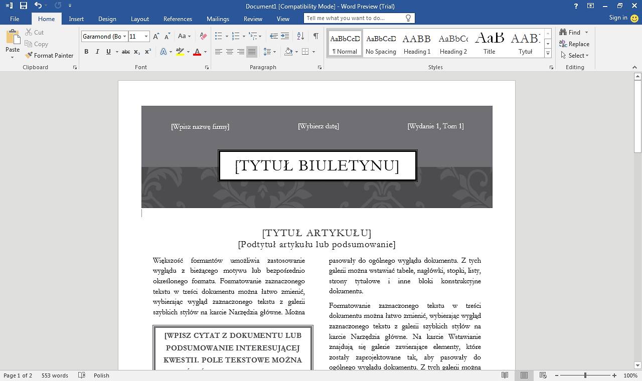 Obrazek przedstawiający główny interfejs programu Office