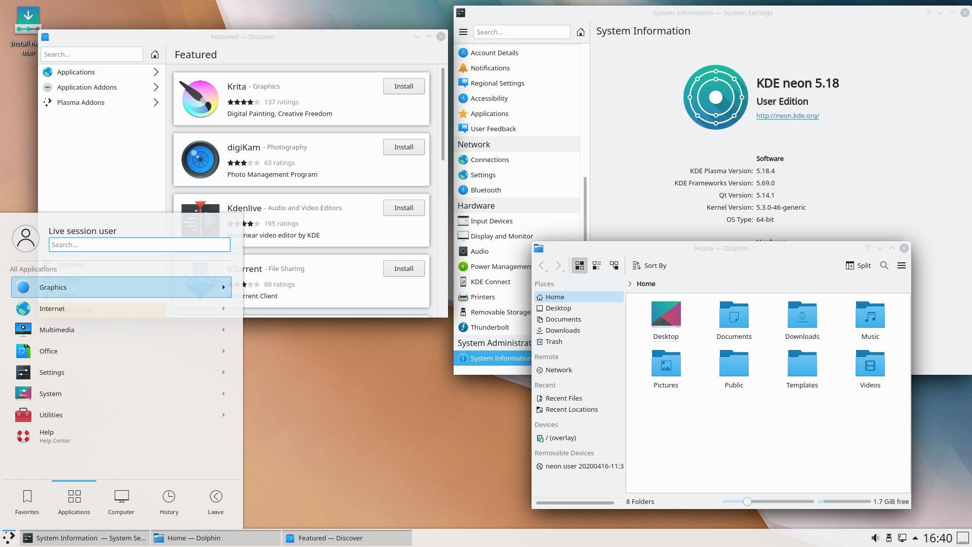 Wygląd okien wykorzystujące silnik graficzny KDE.