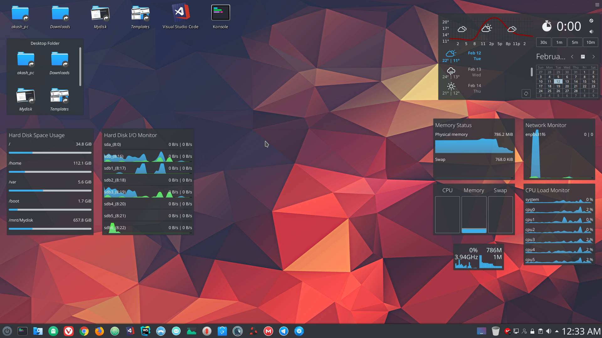 Pulpit systemu Linux Manjaro w środowisku graficznym KDE.