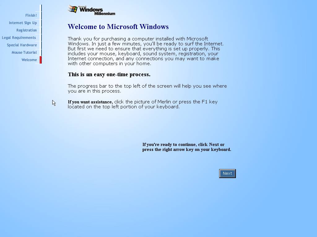 Ekran prekonfiguracyjny systemu Windows ME w wersji rozwojowej.