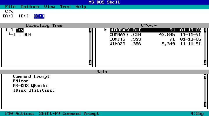 Powłoka systemowa Microsoft DOS Shell (Eksplorator plików).