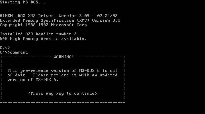 Ekran uruchamiania systemu DOS.