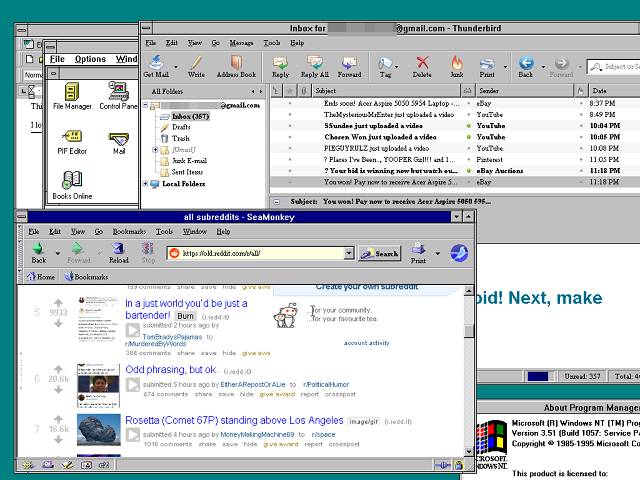 Przeglądanie internetu i sprawdzanie poczty w systemie Windows NT 3.51.