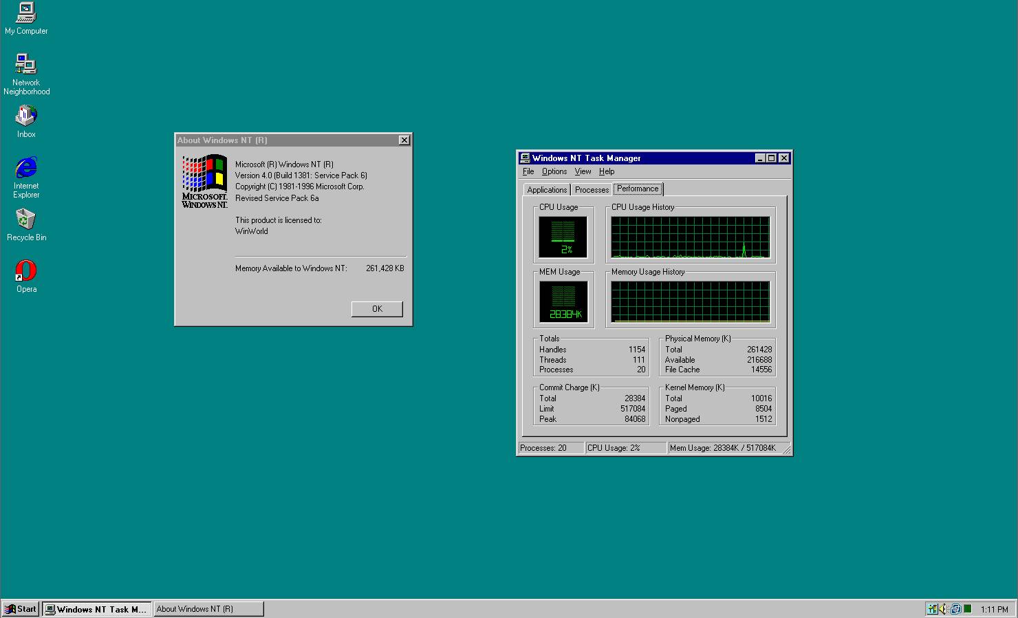 Pulpit systemu Windows NT 4.0. Nowa funkcja w tym systemie- Menadżer zadań.