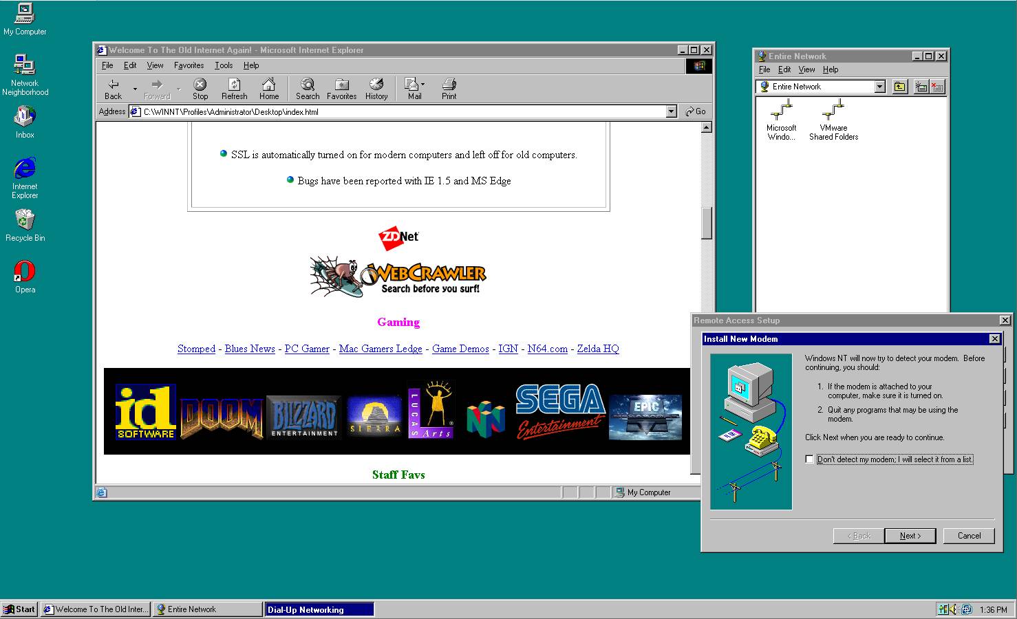 Program Internet Explorer wraz z oknem konfiguracji połączenia sieciowego.