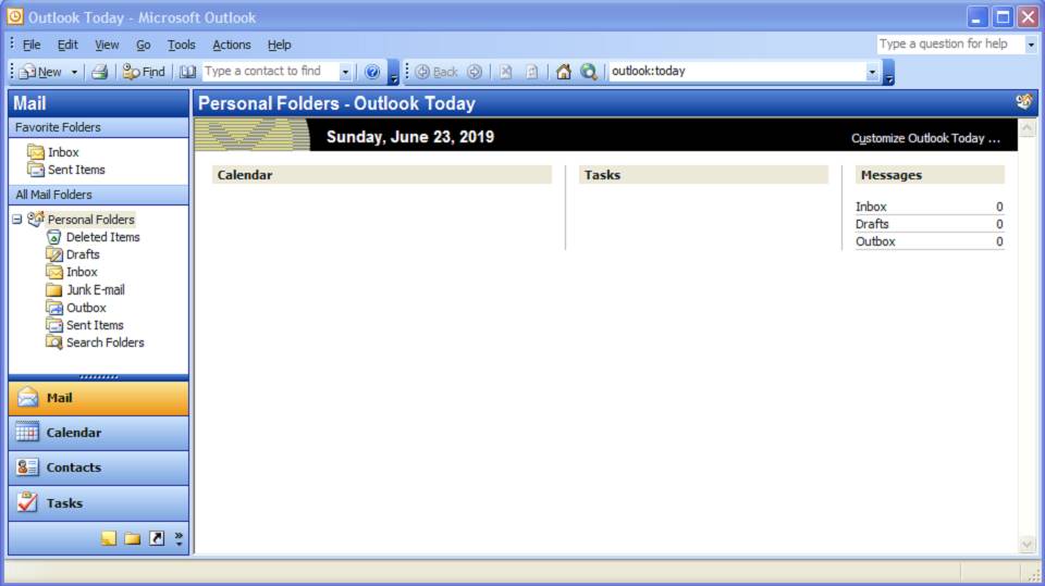 Okno programu Outlook pakietu Office 2003.