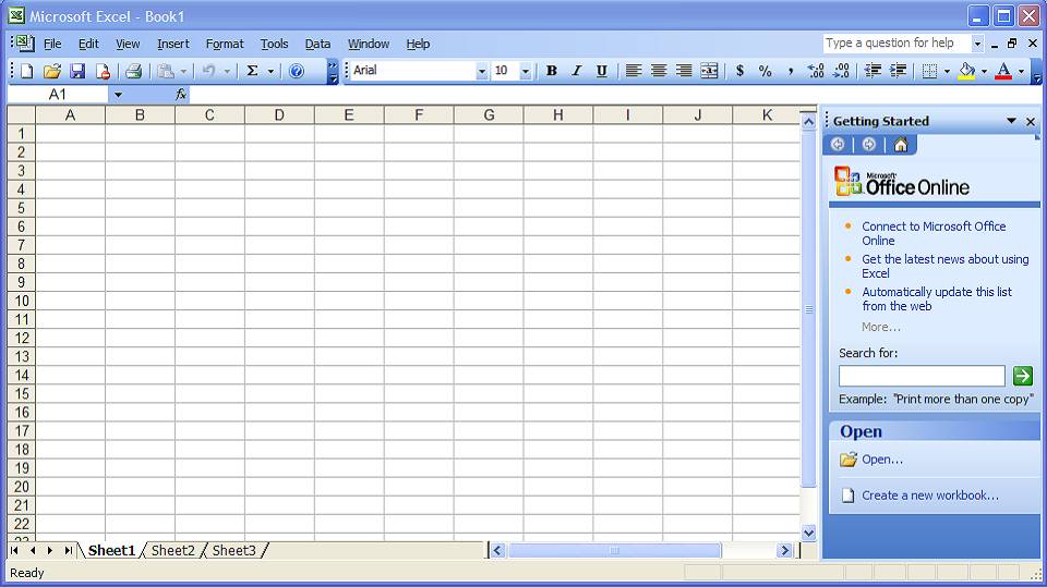 Okno programu Excel pakietu Office 2003.