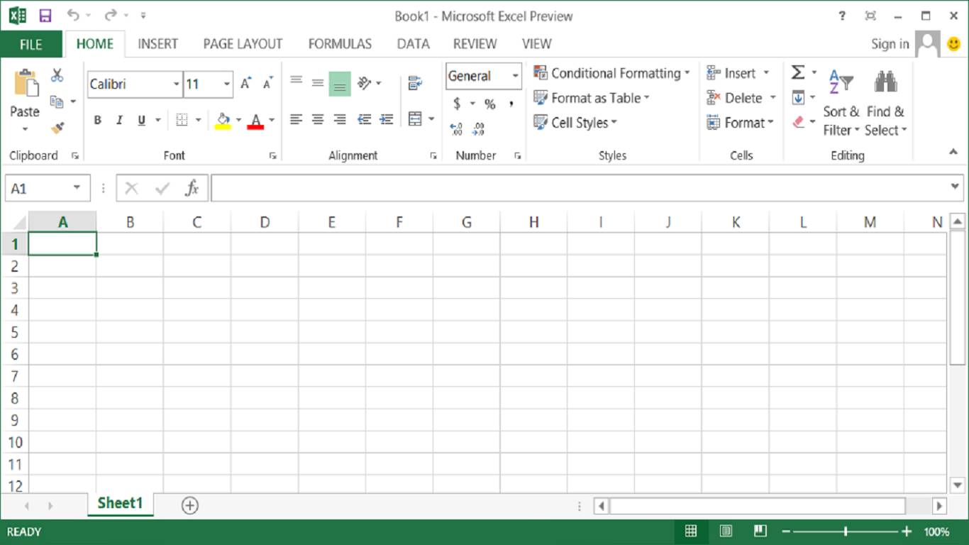 Okno programu Microsoft Excel pakietu Office 2013.