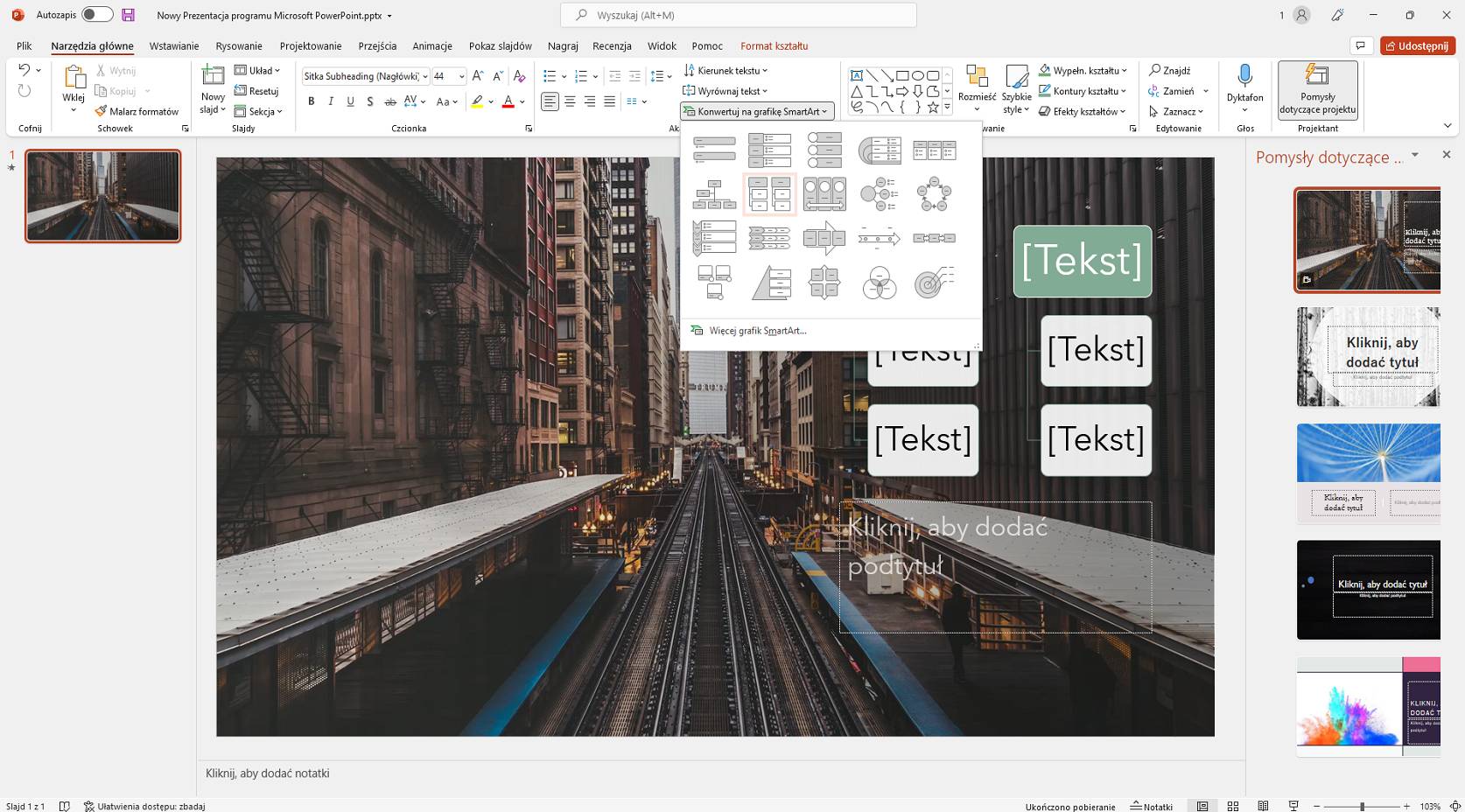Odświeżony wygląd programu PowerPoint znajdujący się w pakiecie Microsoft 365 (Interfejs Windows 11)