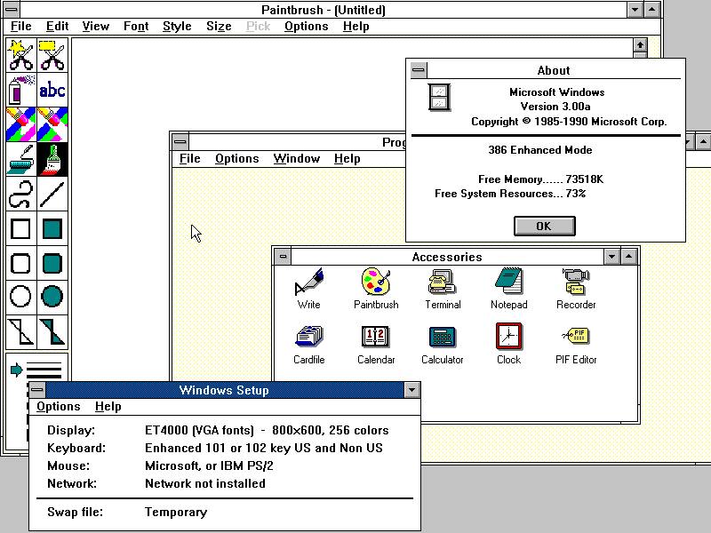 Okno informacji o systemie Windows 3.0.