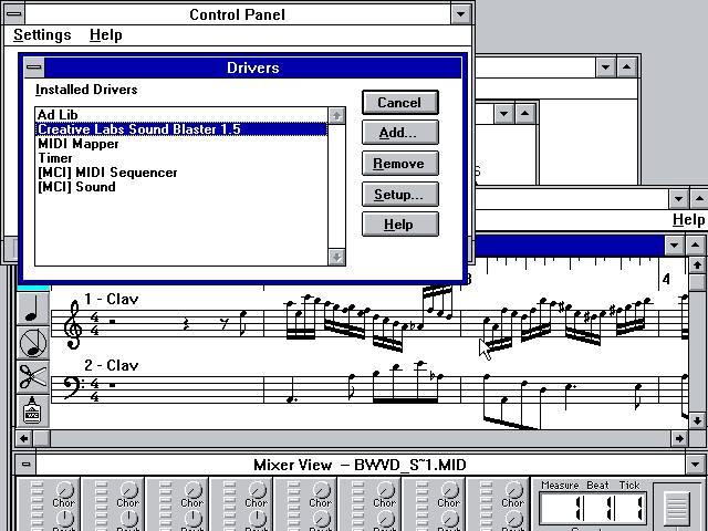 Menadżer sterowników w systemie Windows 3.1. Okno programu do tworzenia dźwięku.