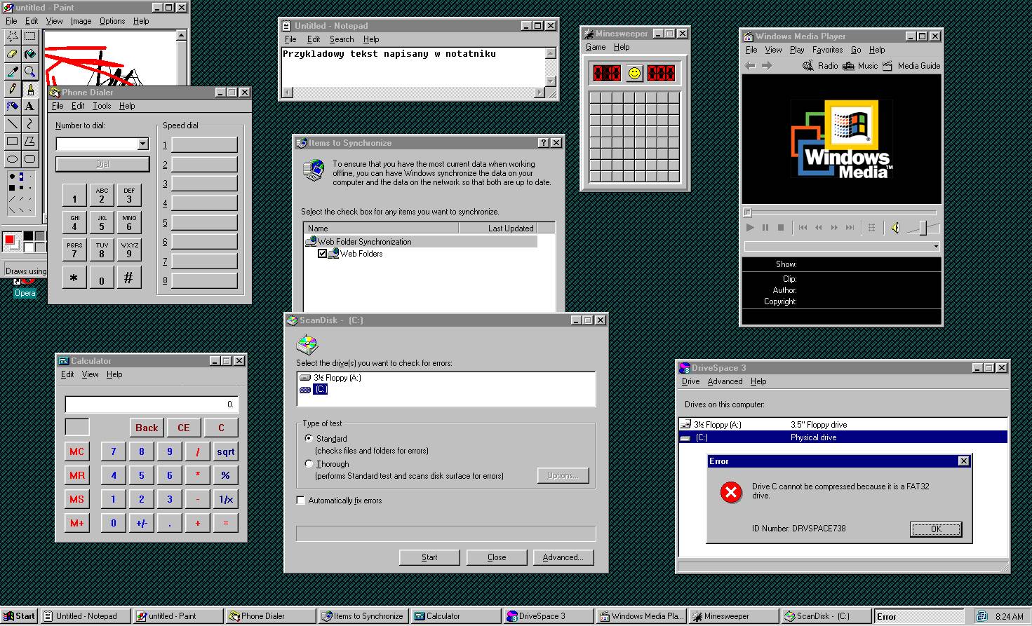Zestaw aplikacji systemowych i narzędzi dołączonych do systemu Windows 95.