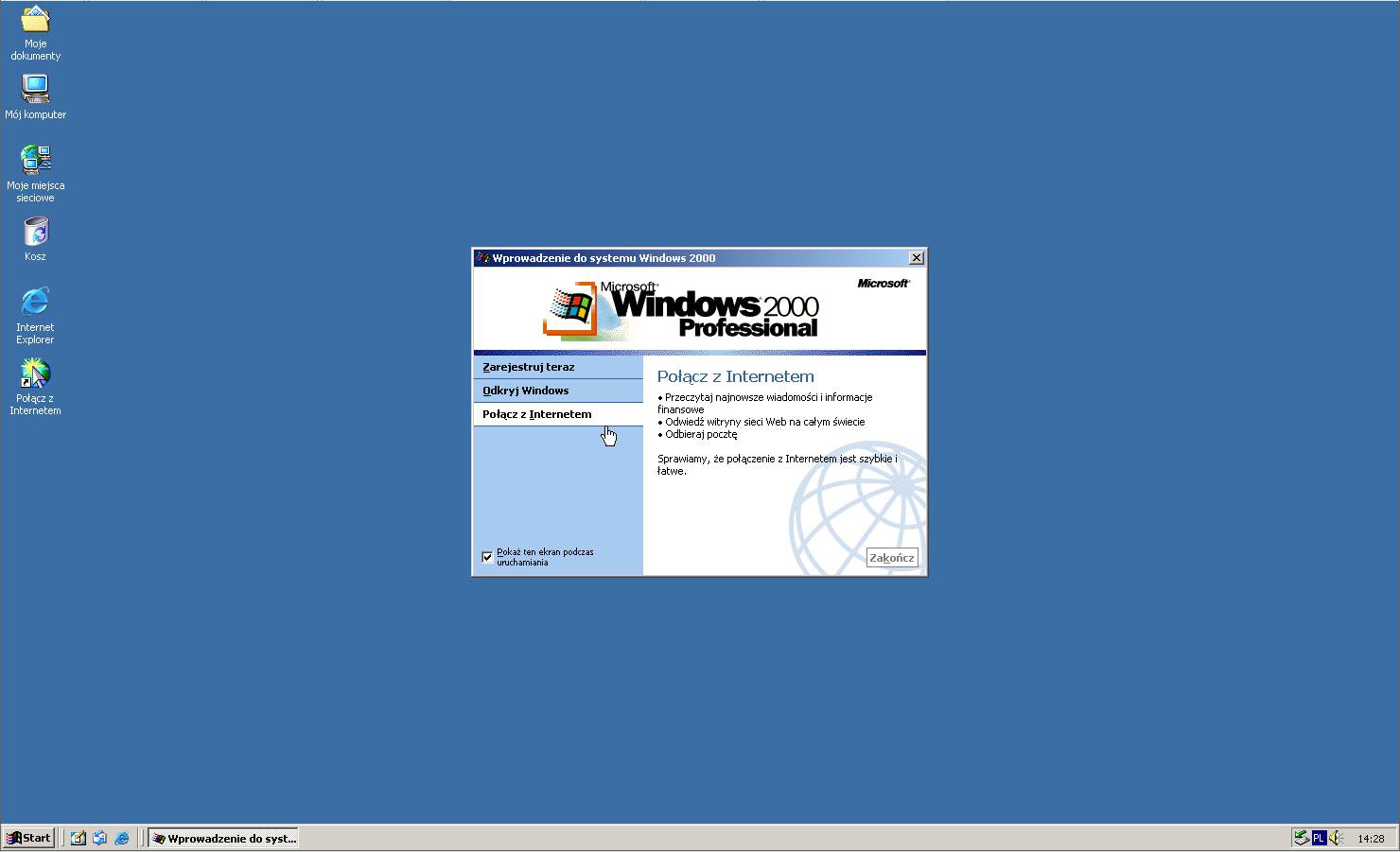 Pulpit systemu Windows 2000. Okno powitalne.