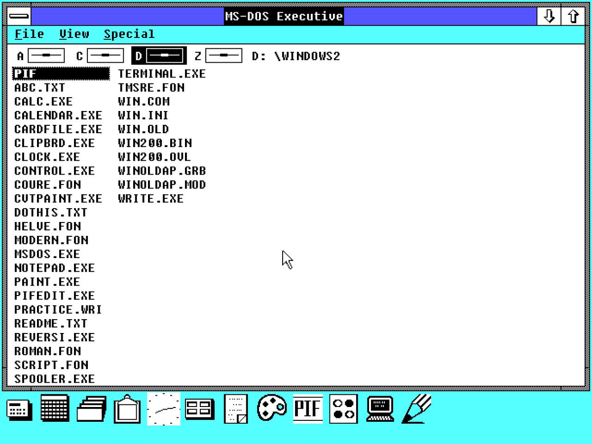 Ekran startowy systemu Windows 2.x.