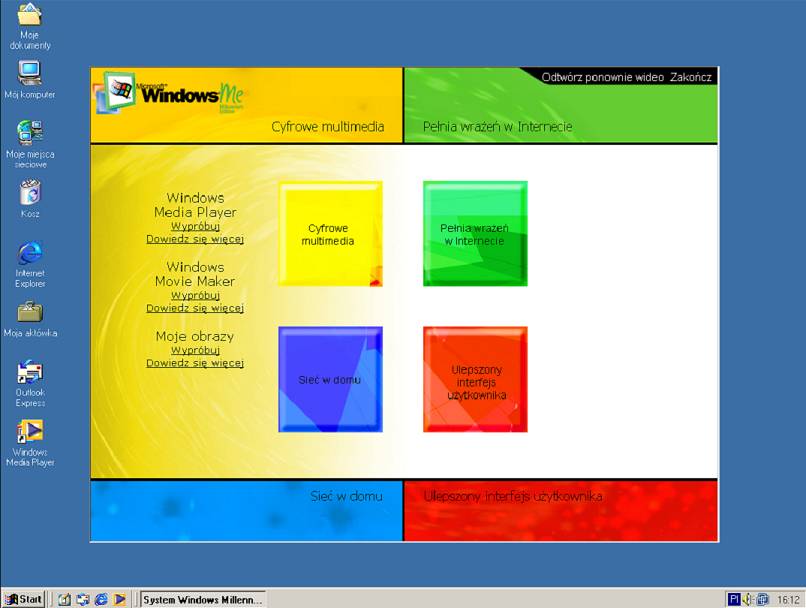Interaktywny przewodnik wprowadzający po systemie Windows ME.