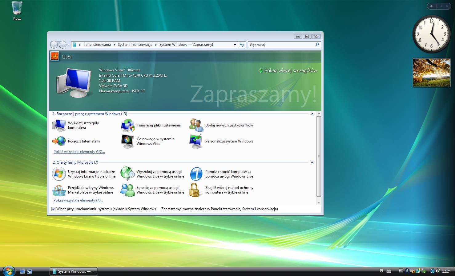 Pulpit systemu Windows Vista. Nowe okno powitalne pojawiające się po instalacji systemu.