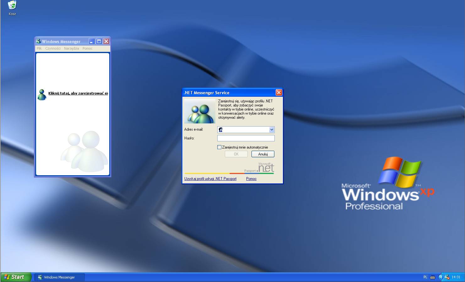 Komunikator oparty na usługdze .NET Passport- Windows Messenger.